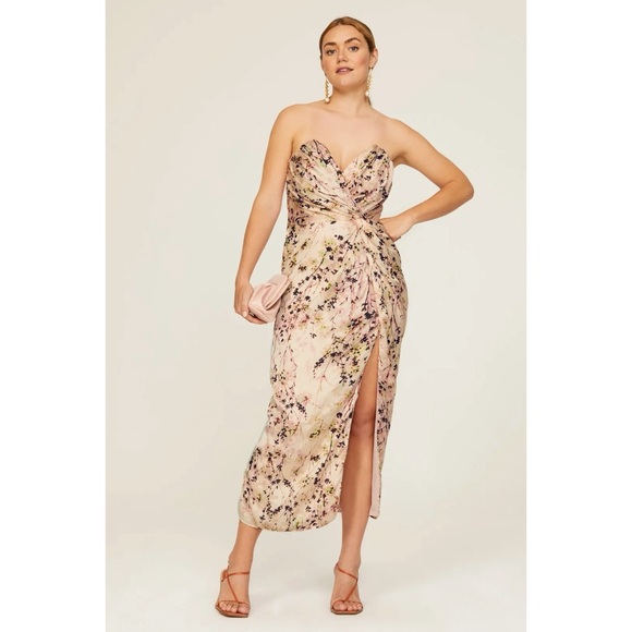 Katie May Dresses & Skirts - Katie May Pink and Brown Ruched Strapless Gown